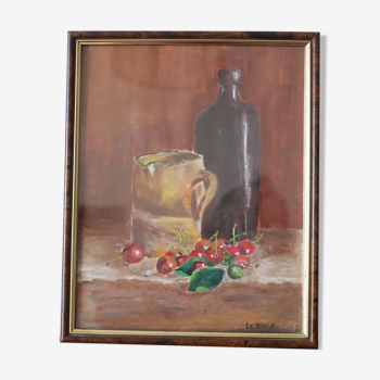 Still life painting with cherries