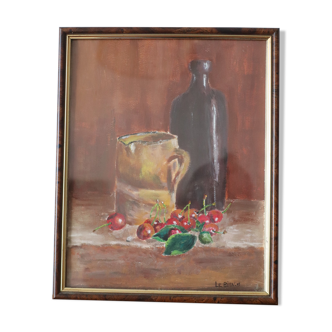 Still life painting with cherries