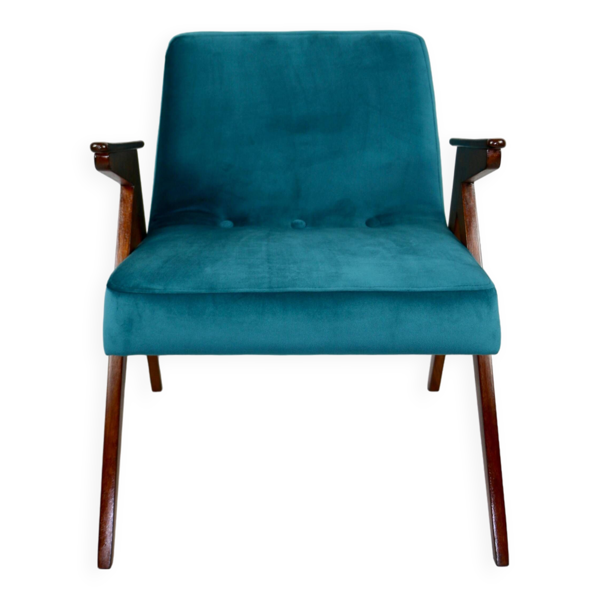 Fauteuil Bunny Vert Pétrole attribué à Józef Chierowski, 1970