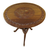 Carved African Hardwood Occasional Table Geometric Top & Interlocking Legs
