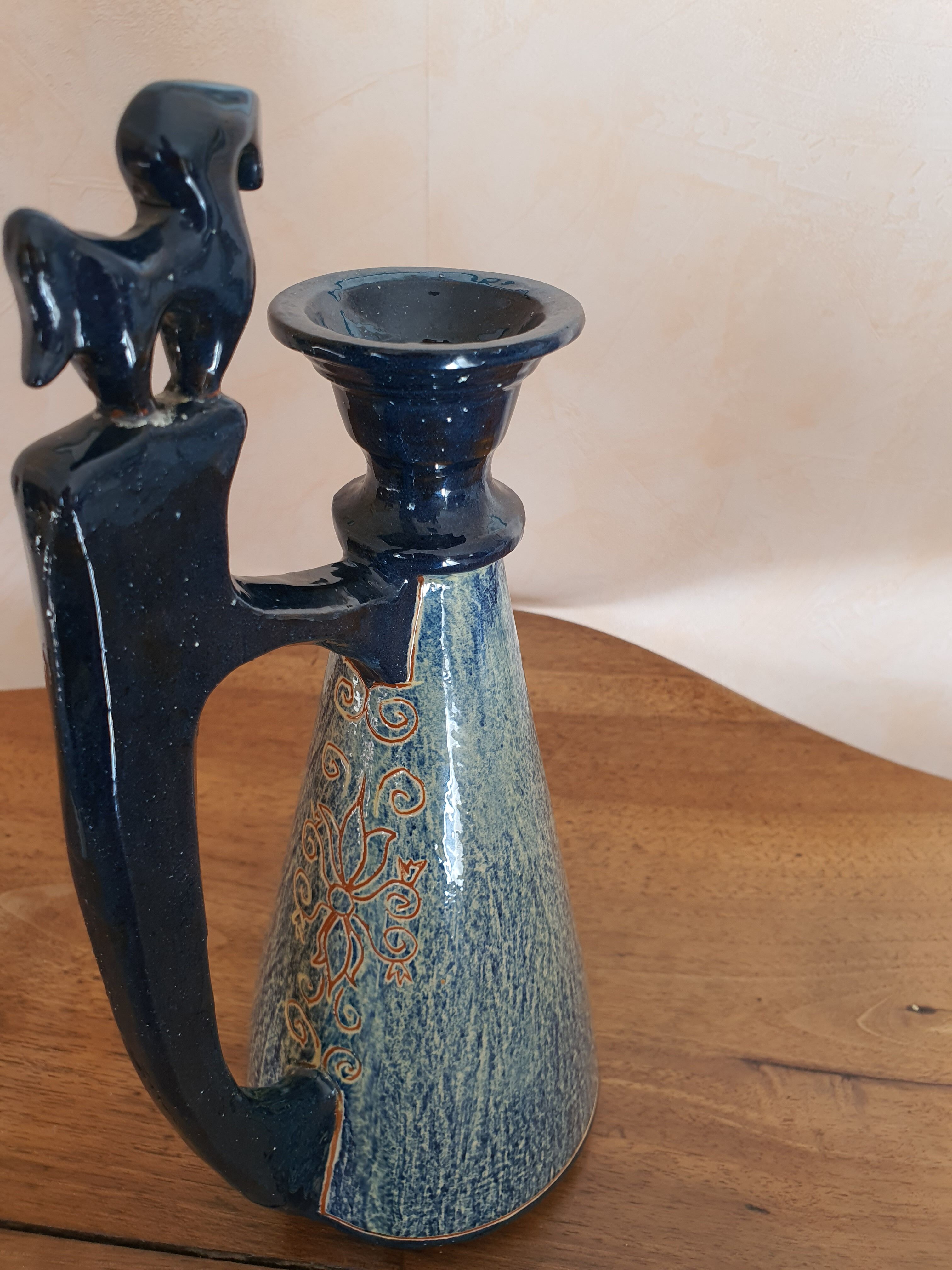 Signed glazed ceramic ewer