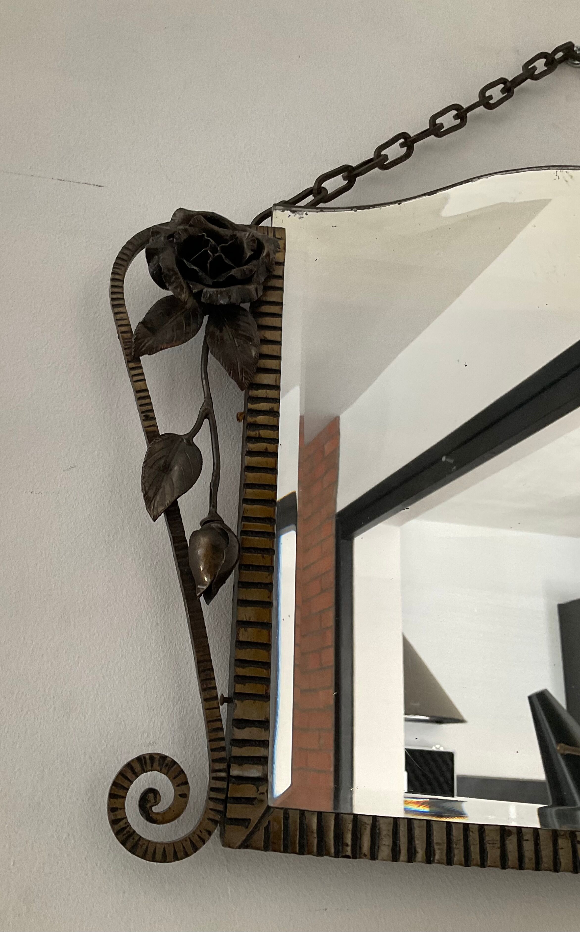 Beveled Art Deco wrought iron mirror