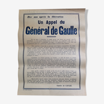 Affiche ancienne original poster Un appel du Général de Gaulle 1954-1955