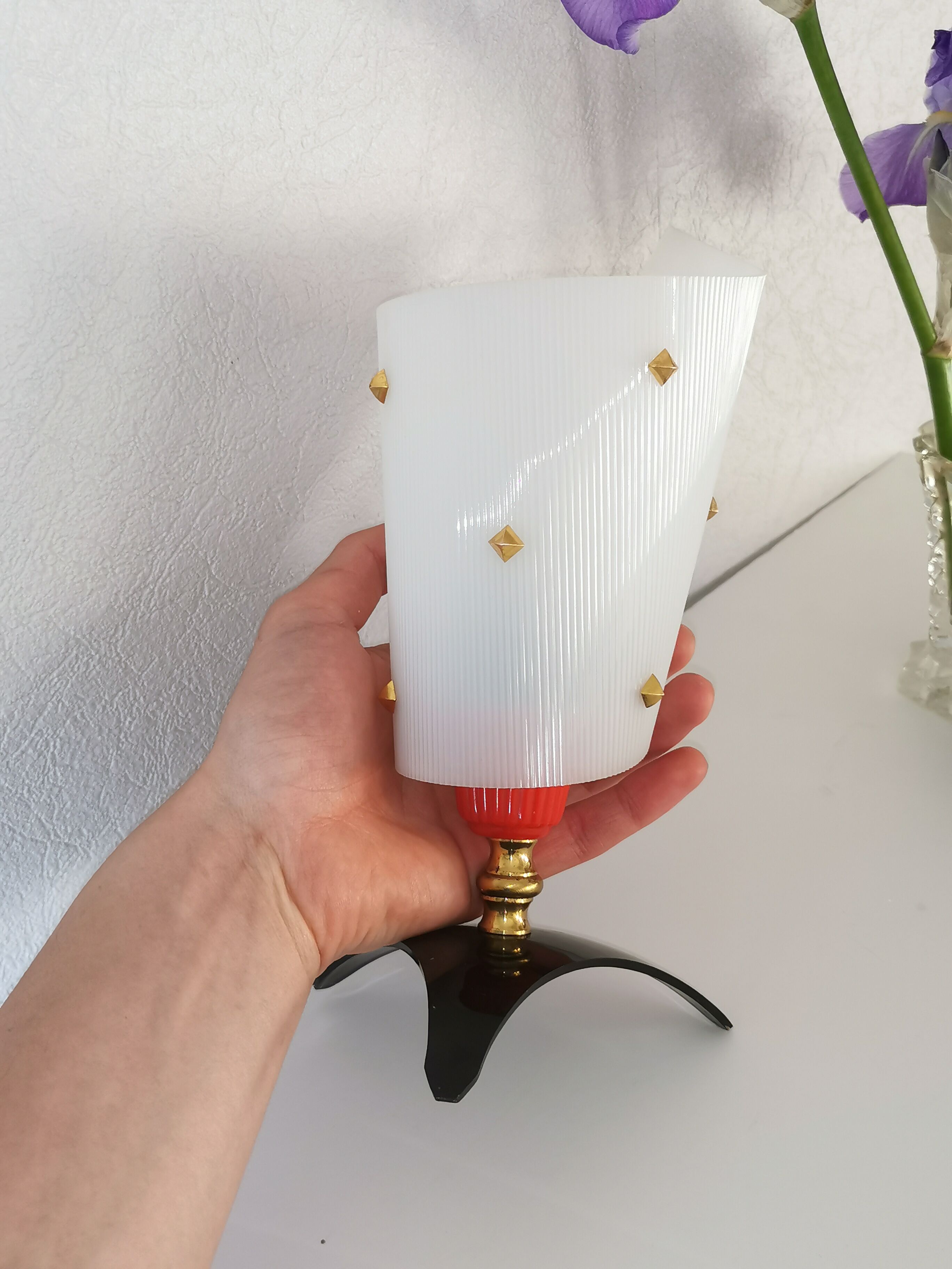 Rockabilly side lamp, perspex and brass, Pierre Guariche style, 1950