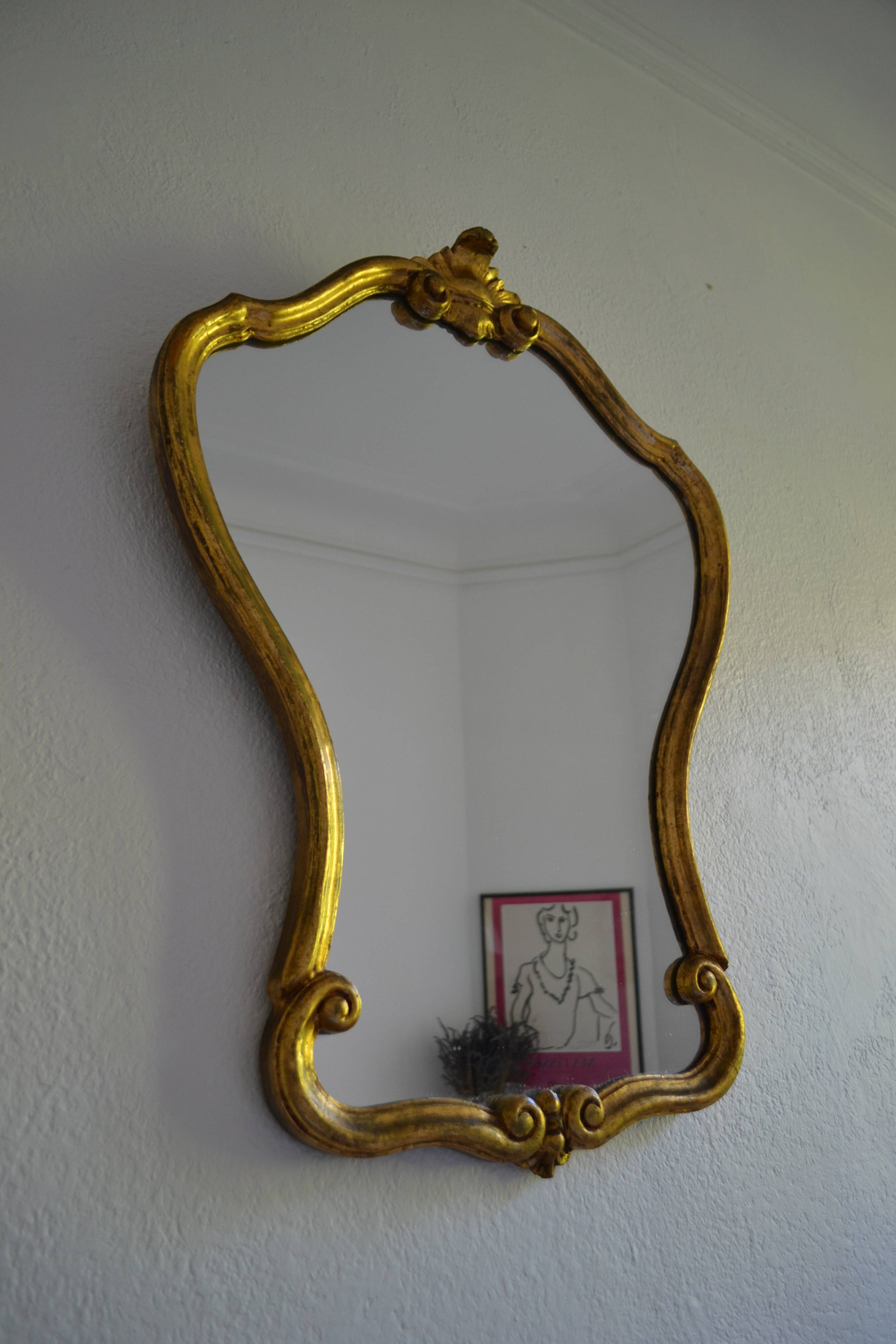 Baroque mirror with carved and gilded wooden frame 80 x 60 cm