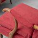 Pair of vintage armchairs attributed to Paolo Buffa in red fabric from the 1950s.
