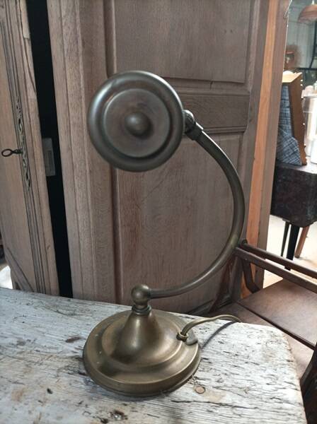 Patinated golden brass desk lamp