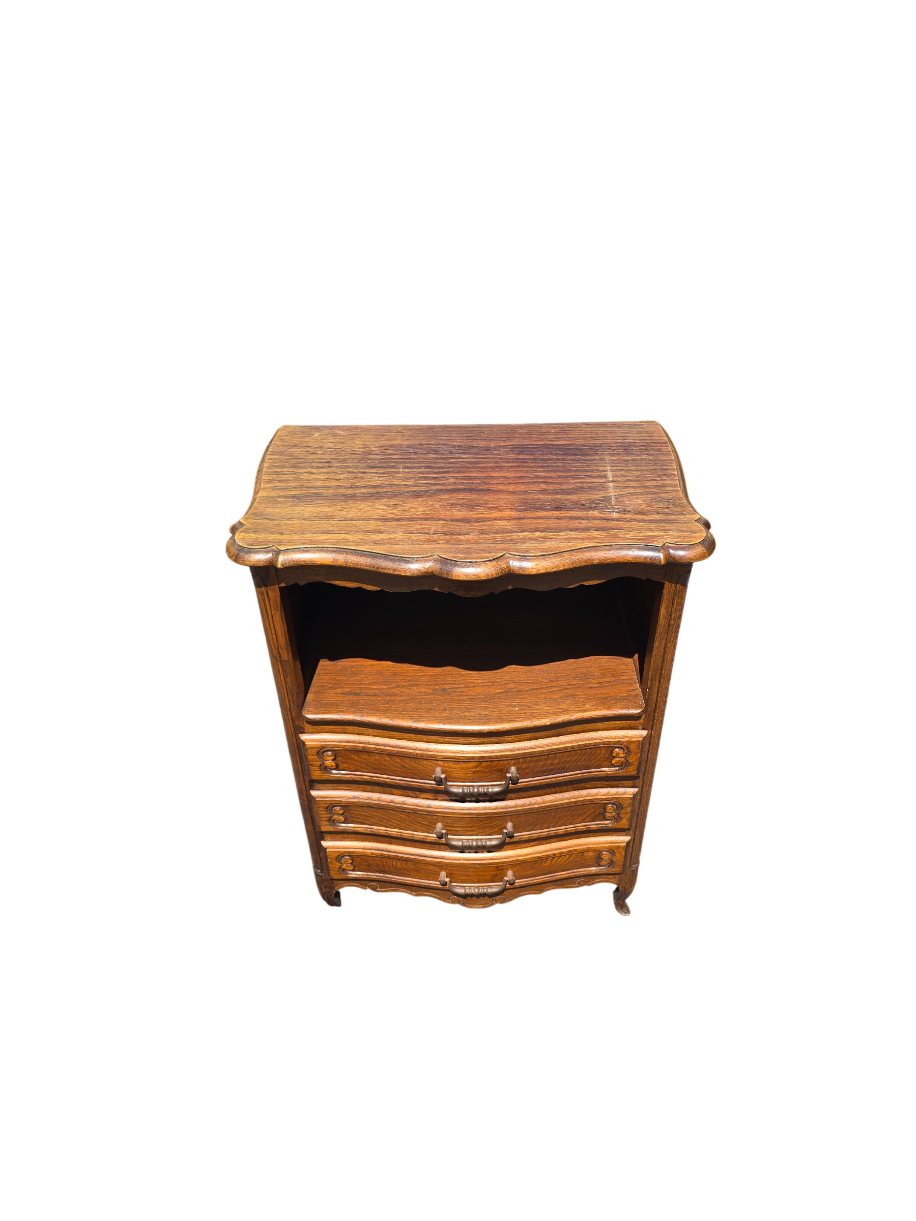 Small Louis XV bedside table in oak – niche and 3 drawers