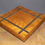 Table basse carré en frêne et inox vers 1970