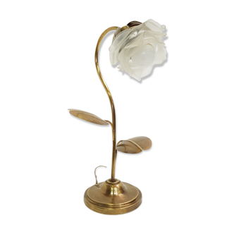 Lampe vintage fleur en laiton et verre