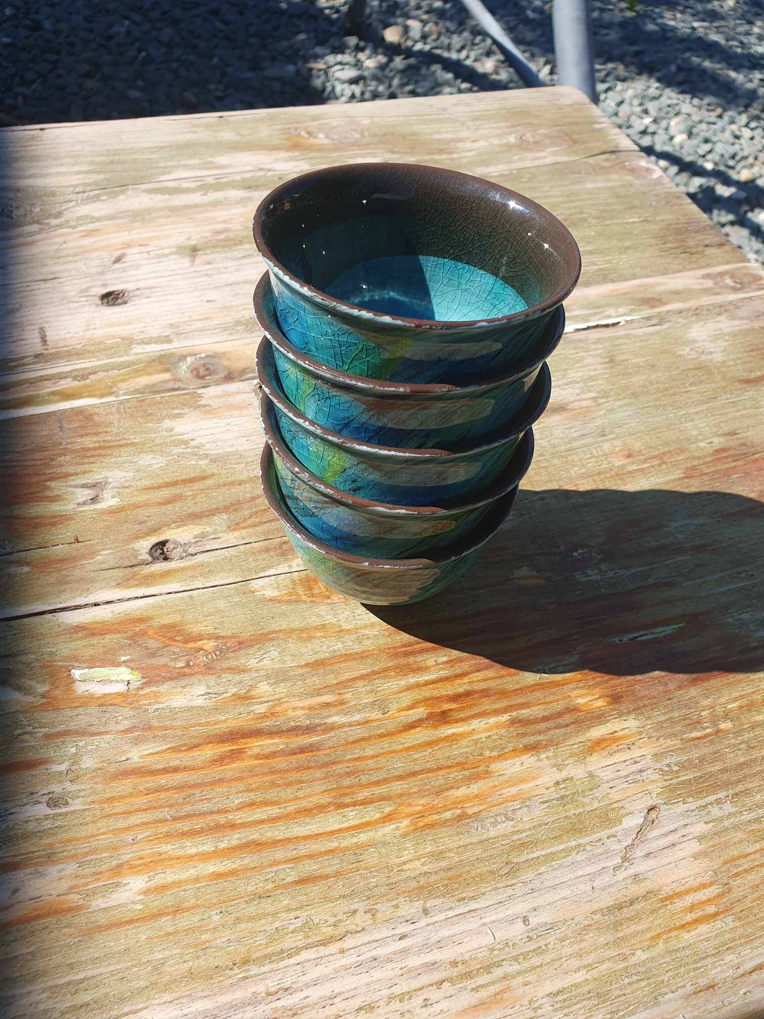 Frank Brooks, formerly of Wedgwood, A Set of Five Japanese Sake Cups.