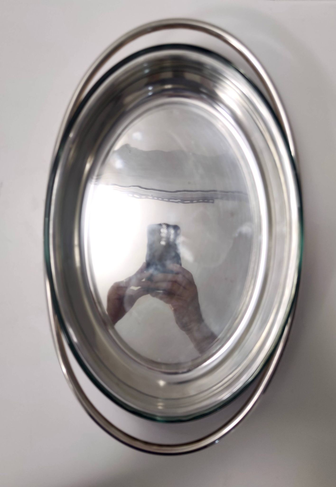 Plat à chevreuil en métal argenté avec cocotte en verre Pyrex de Sabattini, Italie