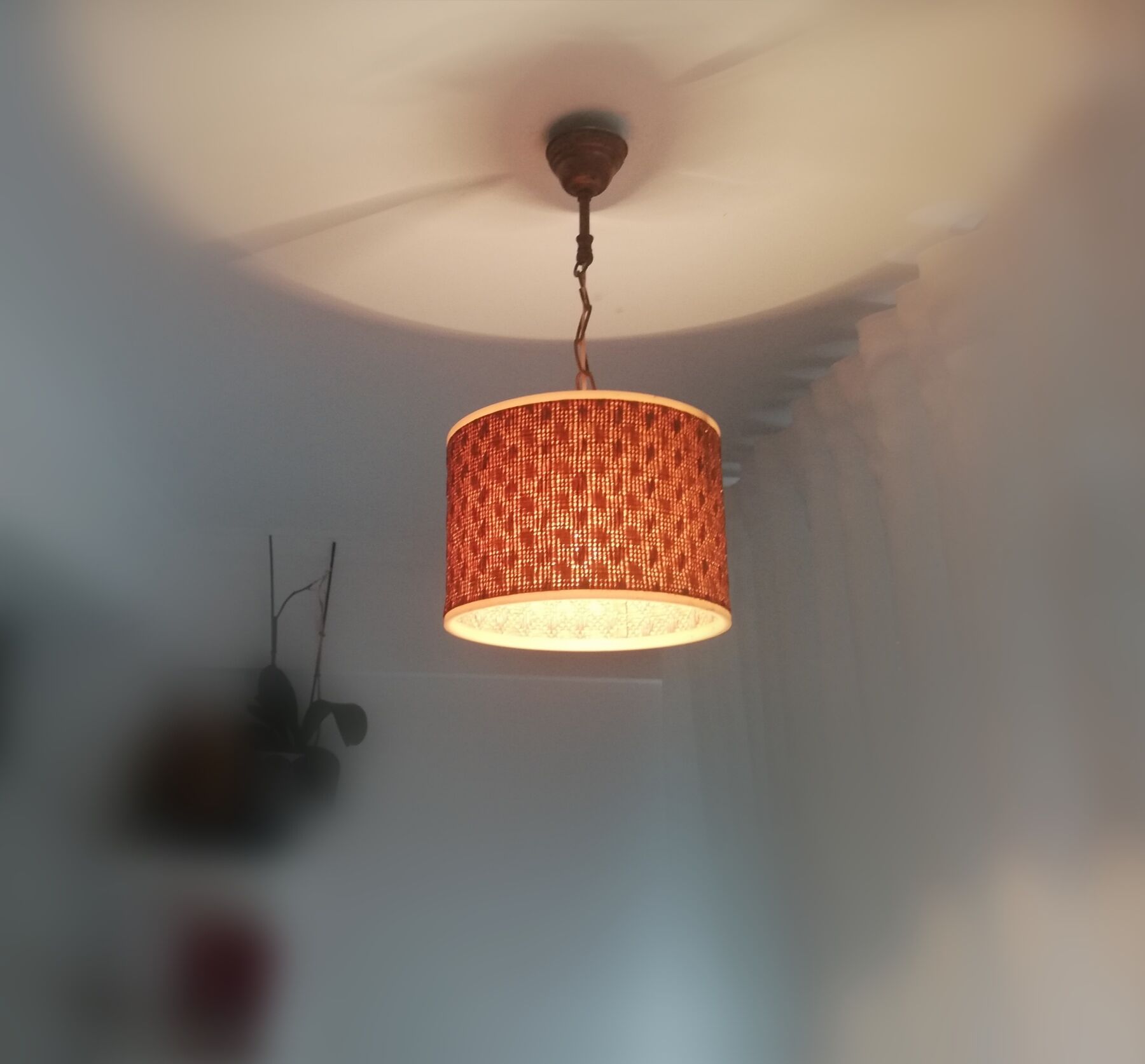 Orange Ceiling lamp vintage 70s made of straw