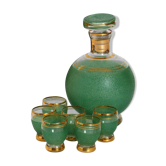 Green liqueur carafe and its 6 glasses