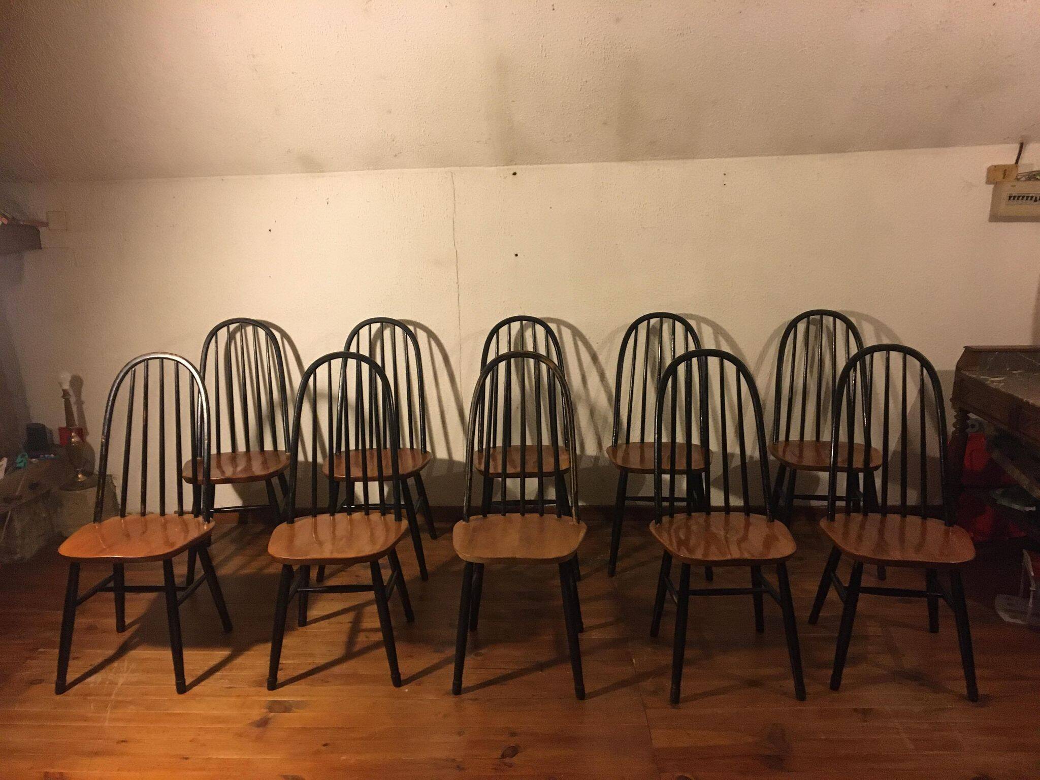 Set of 10 Ercol Quaker chairs from the 50s