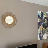 Sun mirror in woven rattan. 50cm. 1960.
