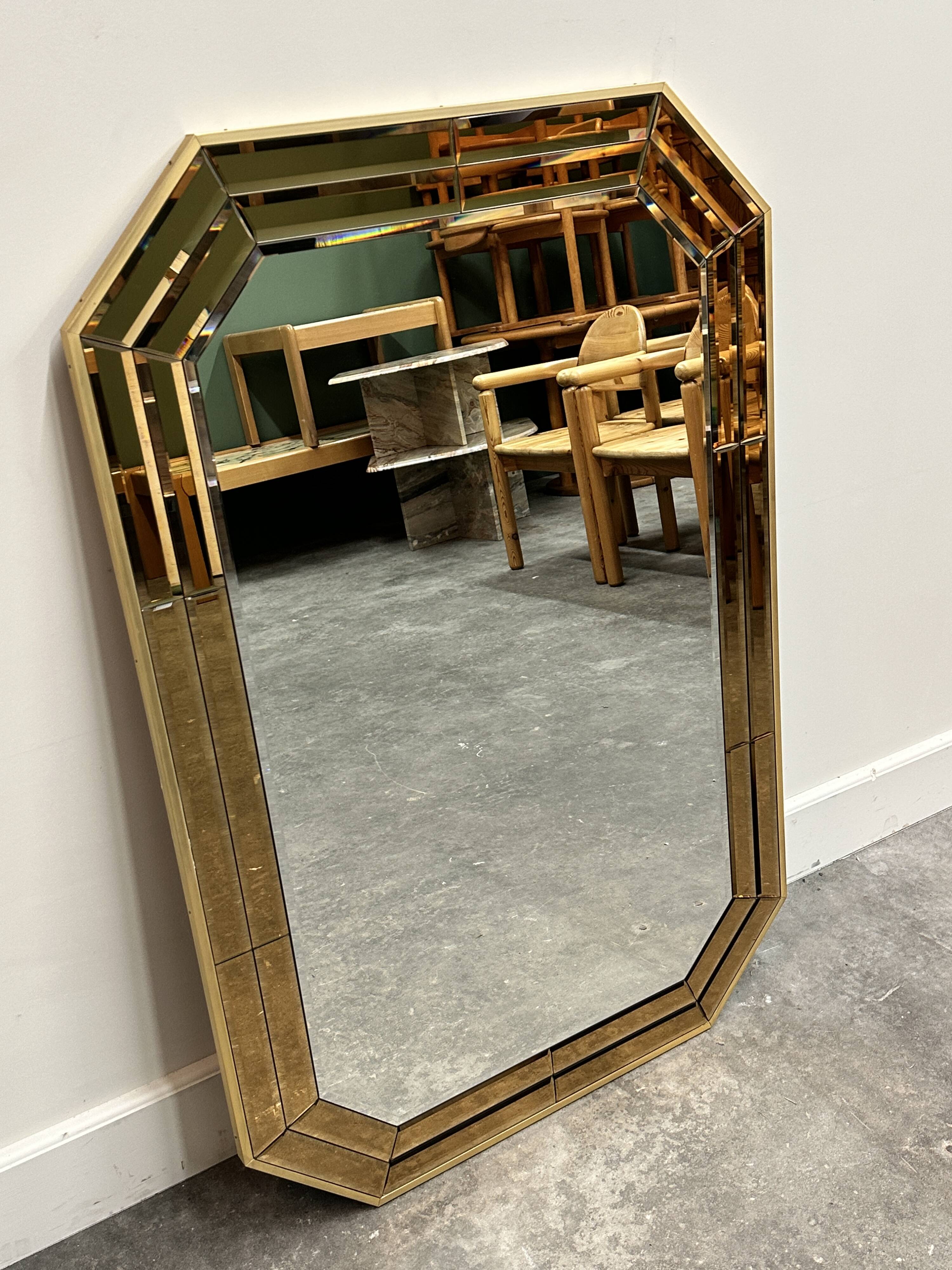 Octagonal Wall Mirror with Faceted Stained Glass Rim from Schöninger, 1970s