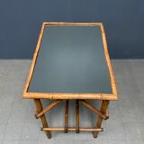 Bamboo side table with mirror top from France, 1940s