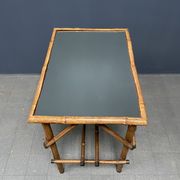 Bamboo side table with mirror top from France, 1940s