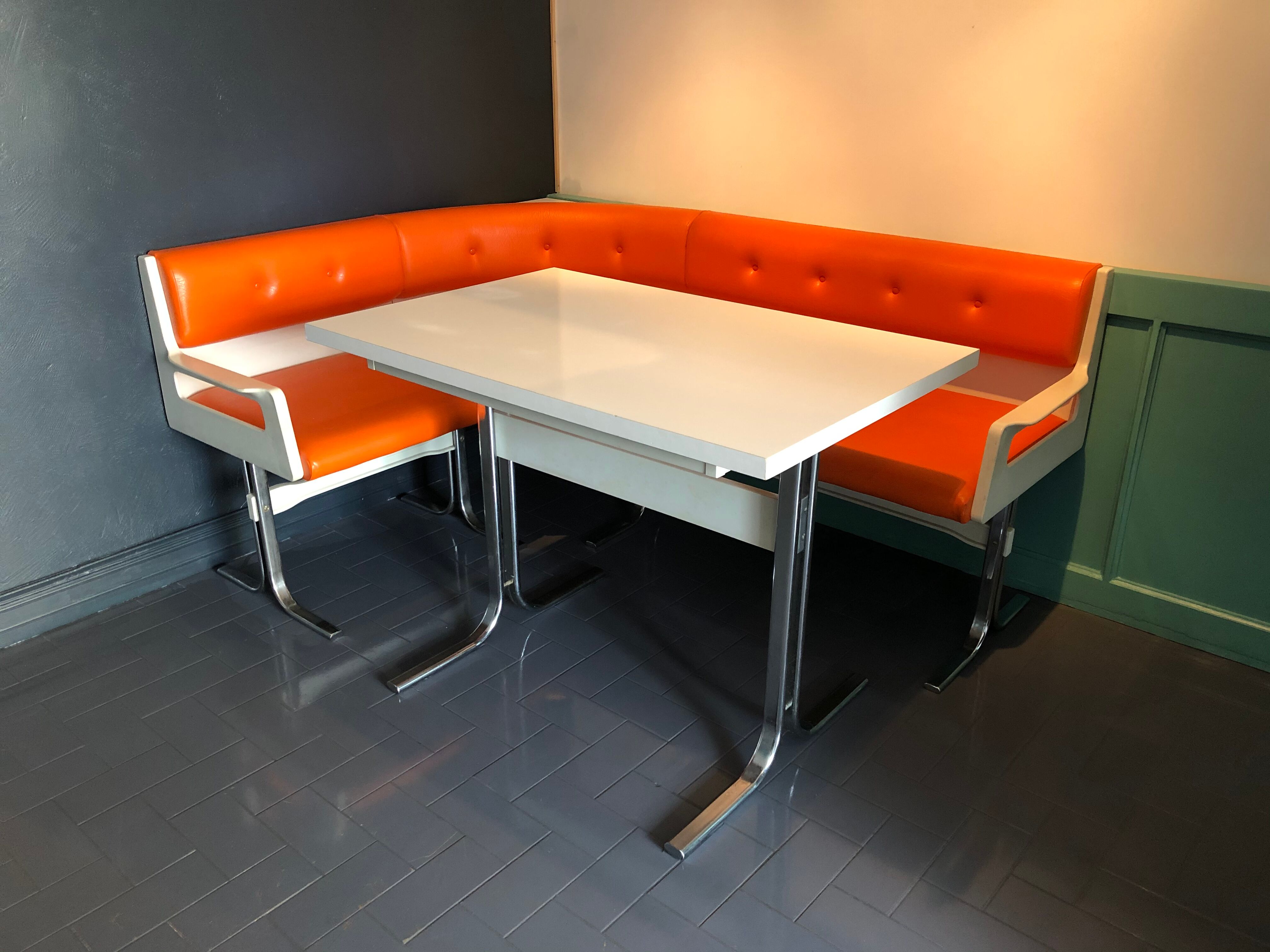 Vintage dining area bench and matching table