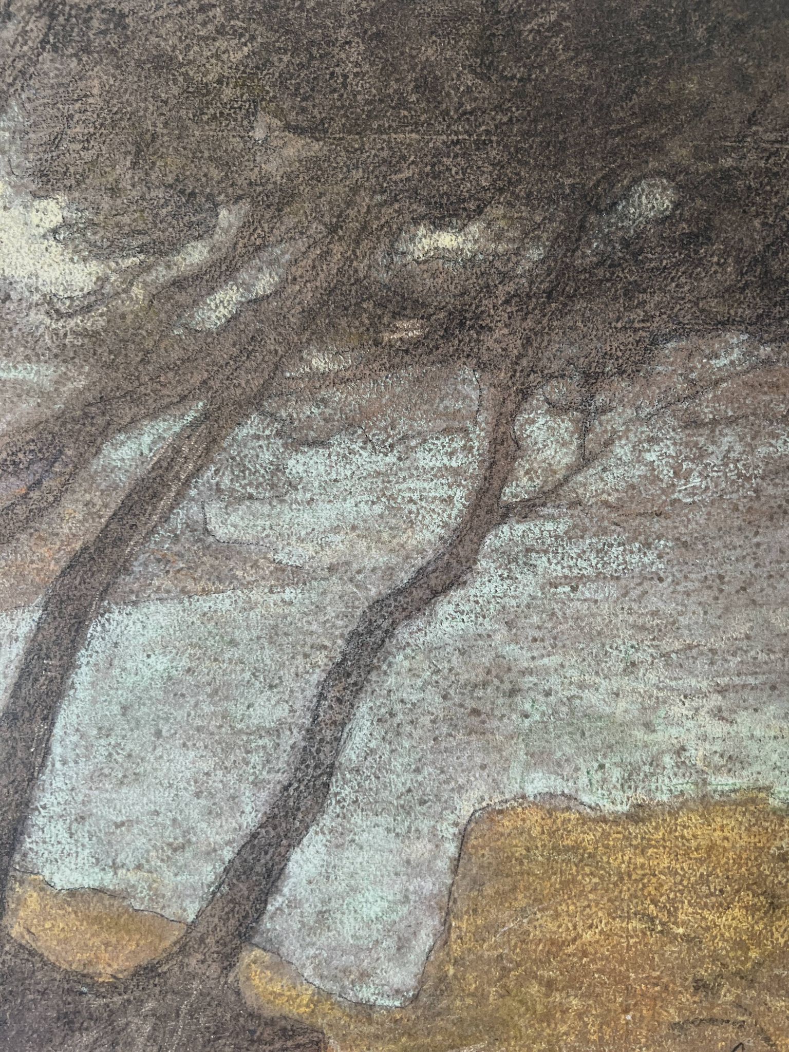 Tableau paysage en pastel sous verre signé Henri Marchal