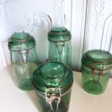 Set of 4 green glass jars