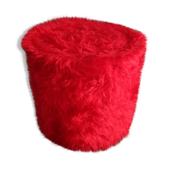 Vintage red faux fur pouf