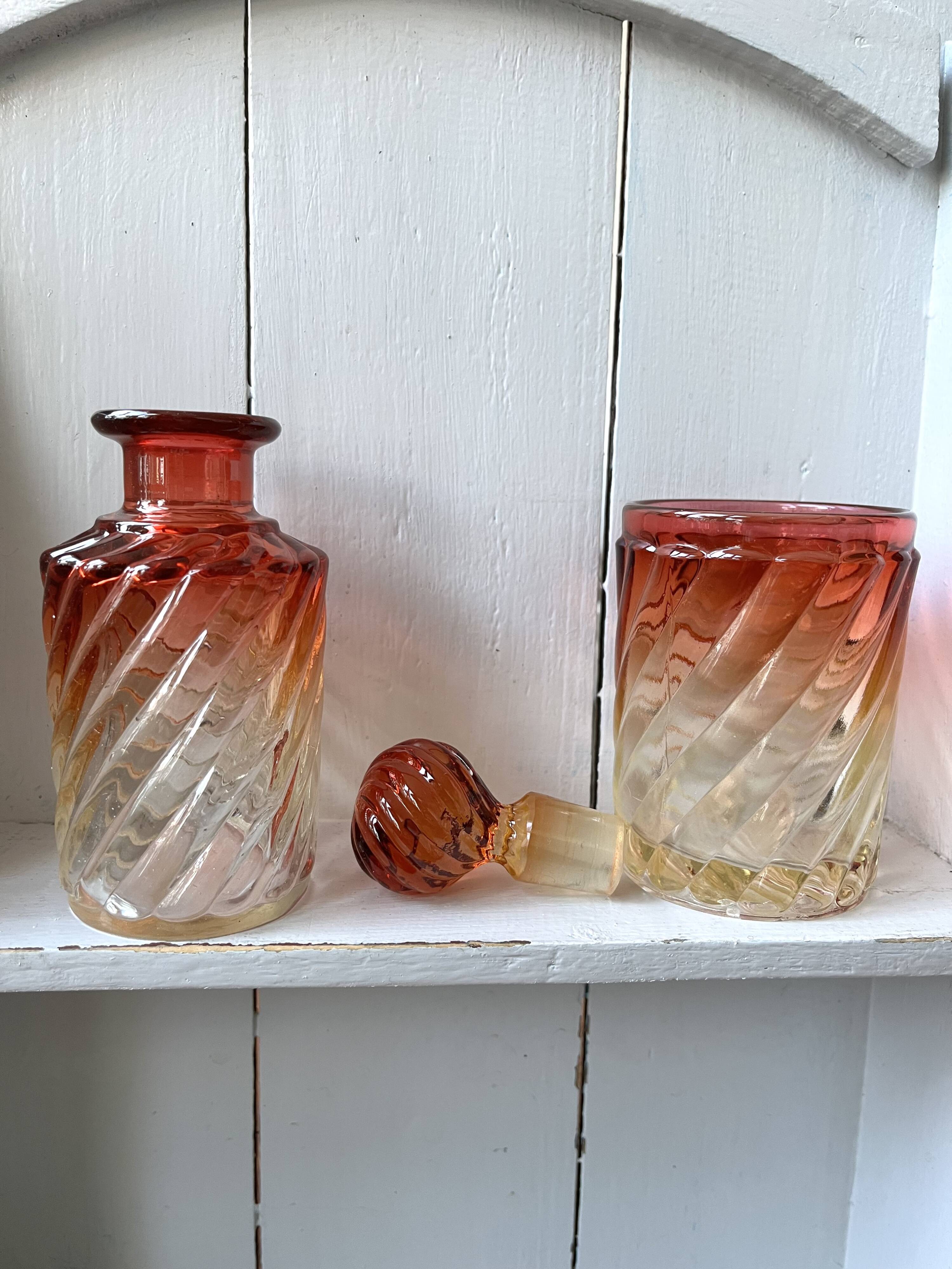 Baccarat crystal bottle and glass, bamboo model, 19th century.