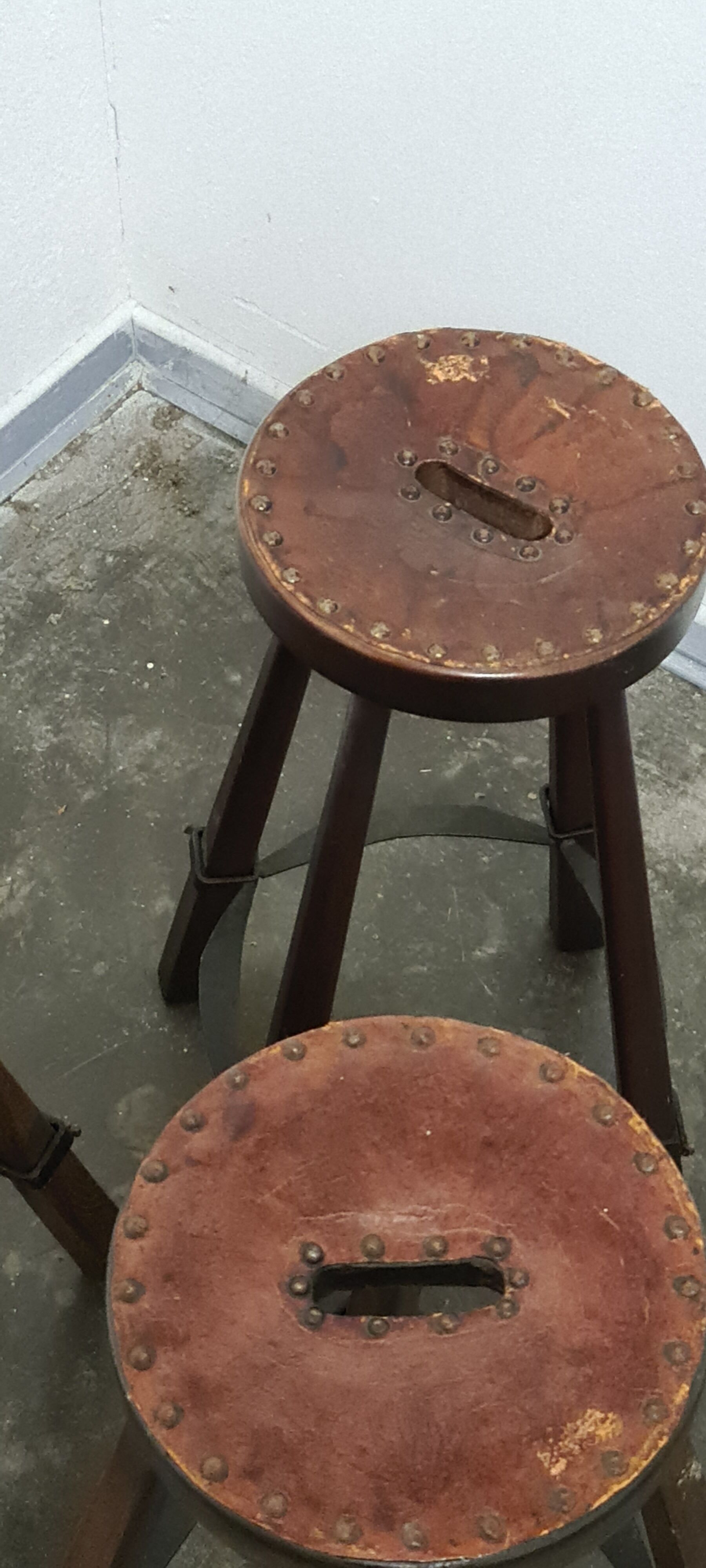 Vintage set of 3 Brutalist bar stools