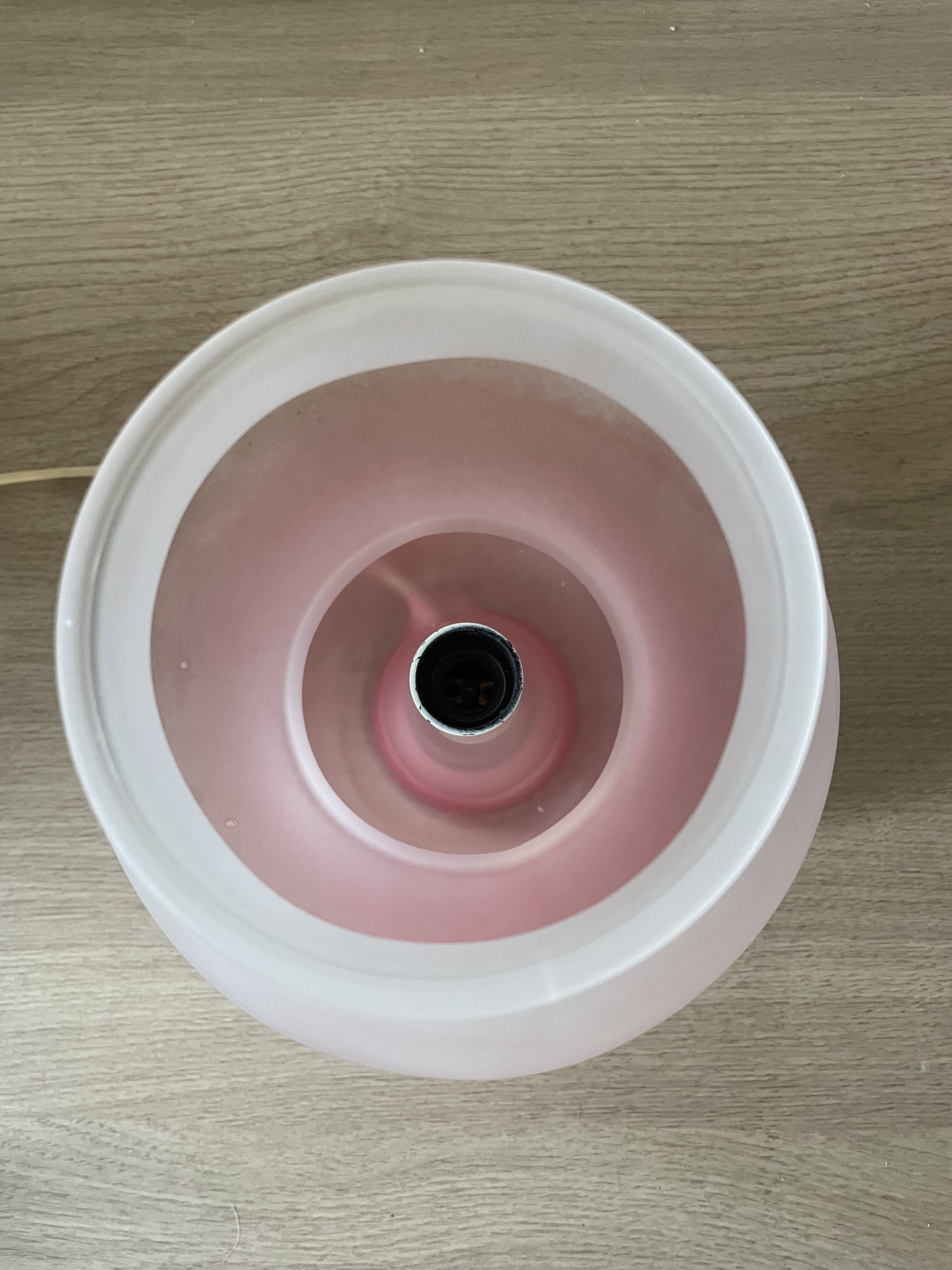 Pair of frosted pink glass mushroom lamps