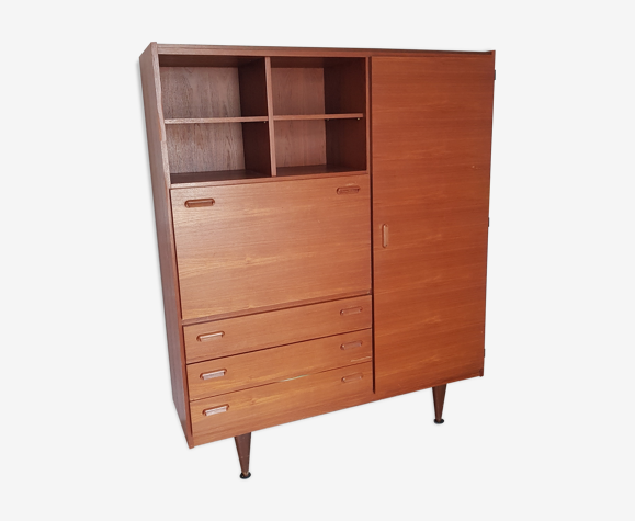 Meuble en teck vintage armoire avec penderie, commode et bureau