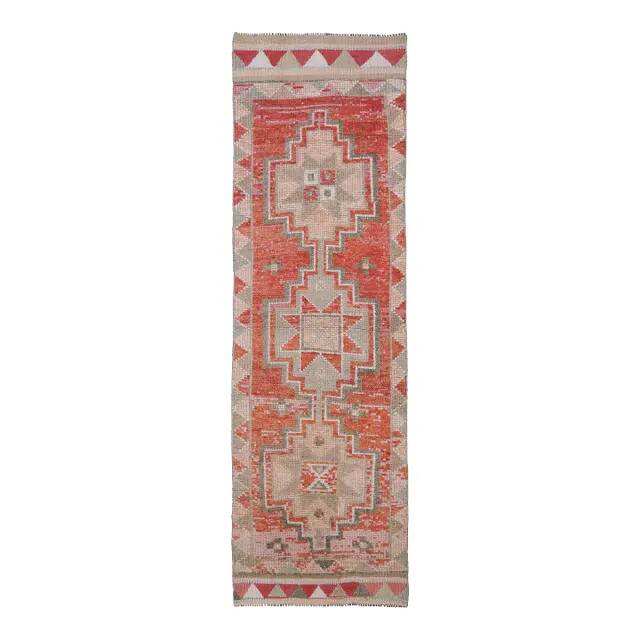 1970s Vintage Turkish Hand-Knotted Wool Cotton Red Runner Rug 90x307