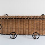 Coat rack 4 hooks in vintage rattan