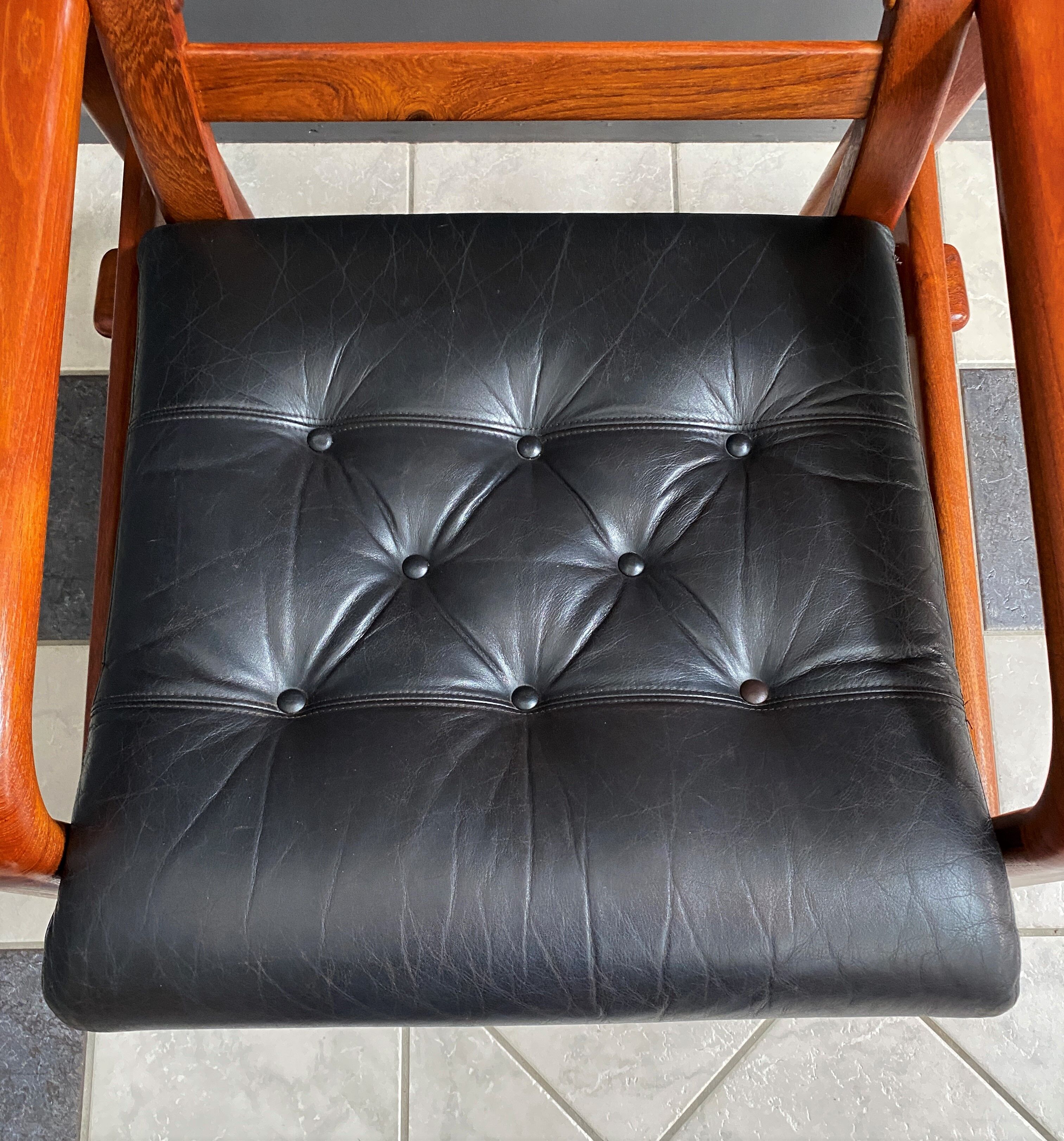 Set of two Danish teak and leather chairs by HS Denmark 1970s