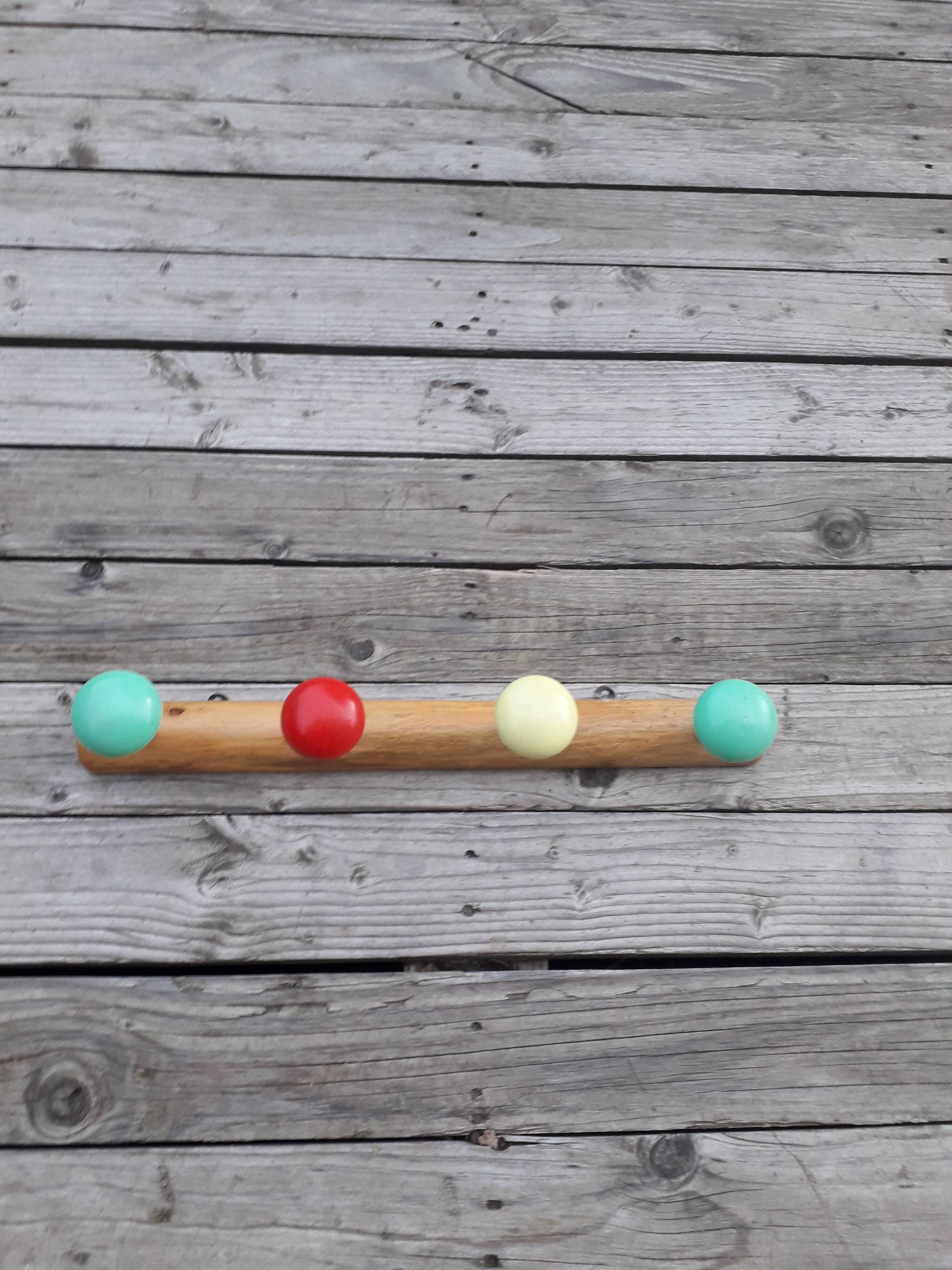 Vintage wall coat rack - Wood and plastic - 1970s