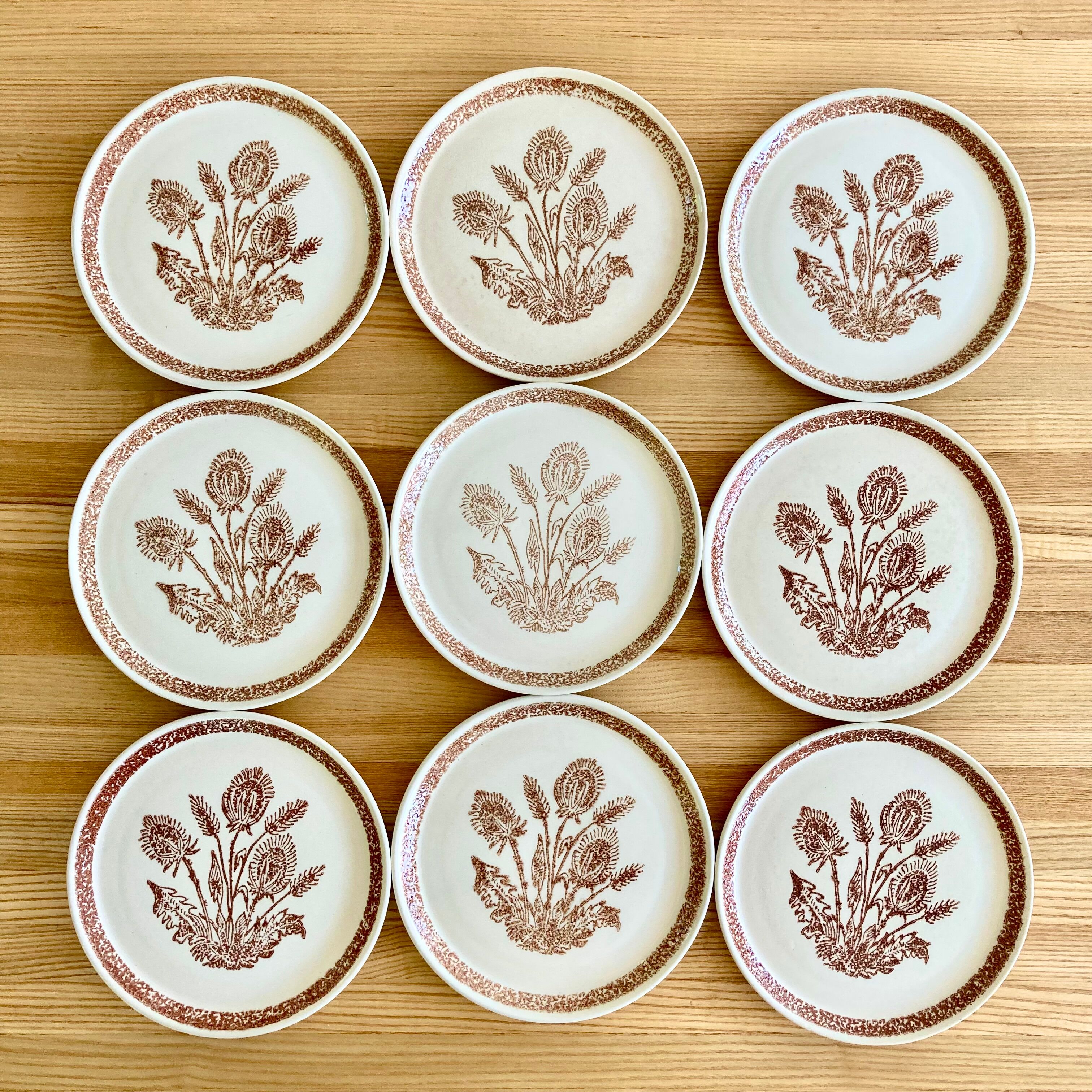 9 dessert plates herbarium thistles