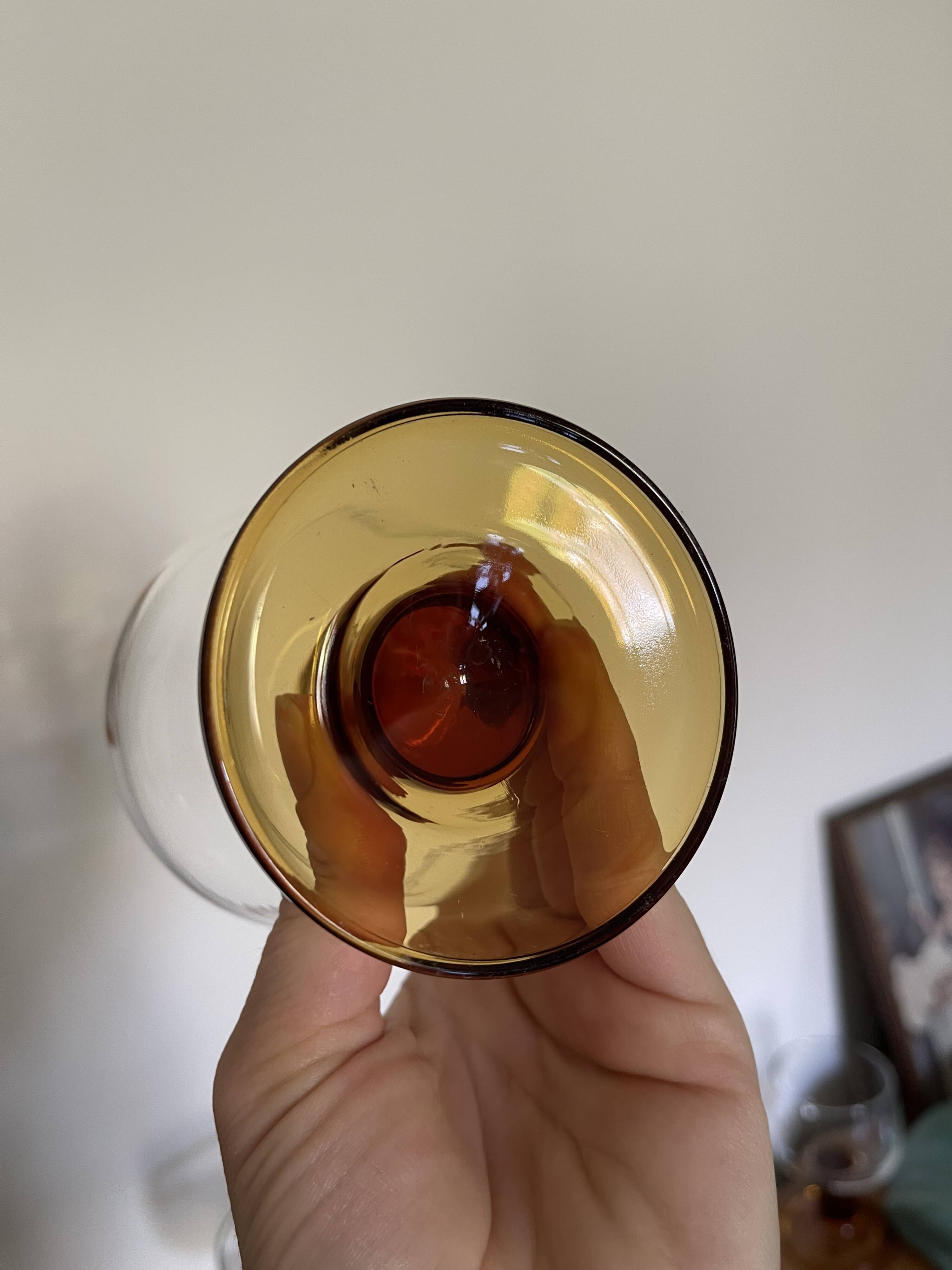 5 amber block glasses from the 1970s