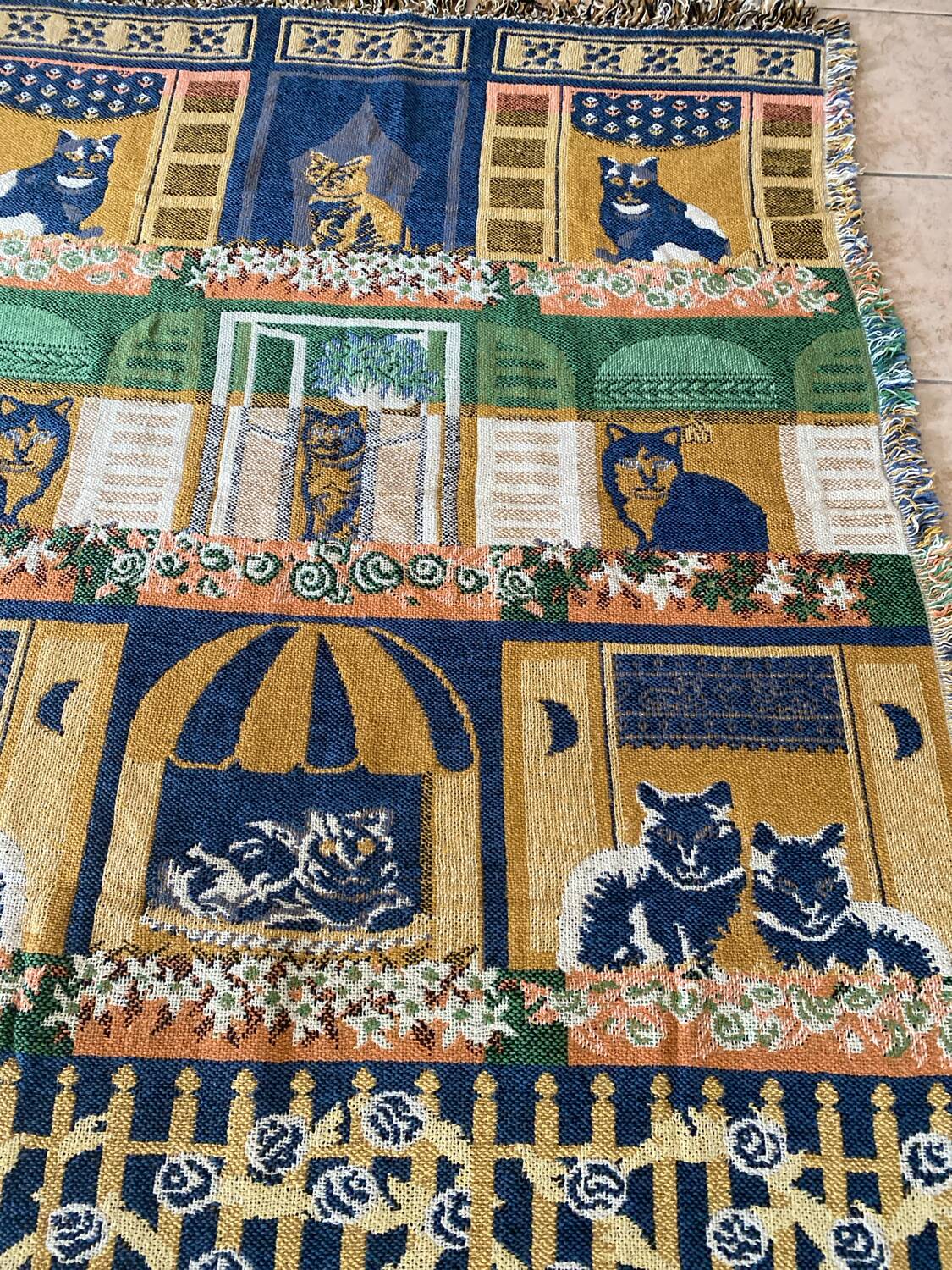 Vintage handmade cat rug