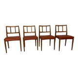 Mid-Century Danish Teak and Leather Dining Chairs by Johannes Andersen for Uldum Møbelfabrik, 1950s, Set of 4