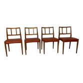 Mid-Century Danish Teak and Leather Dining Chairs by Johannes Andersen for Uldum Møbelfabrik, 1950s, Set of 4