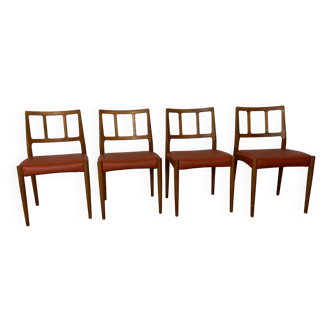 Mid-Century Danish Teak and Leather Dining Chairs by Johannes Andersen for Uldum Møbelfabrik, 1950s, Set of 4