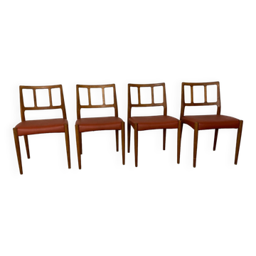 Mid-Century Danish Teak and Leather Dining Chairs by Johannes Andersen for Uldum Møbelfabrik, 1950s, Set of 4