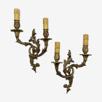 Paire d'appliques bronze doré golden sconces style Louis XV rocaille