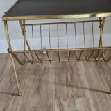 Old end of sofa / Service table with magazine holder / 60s / brass