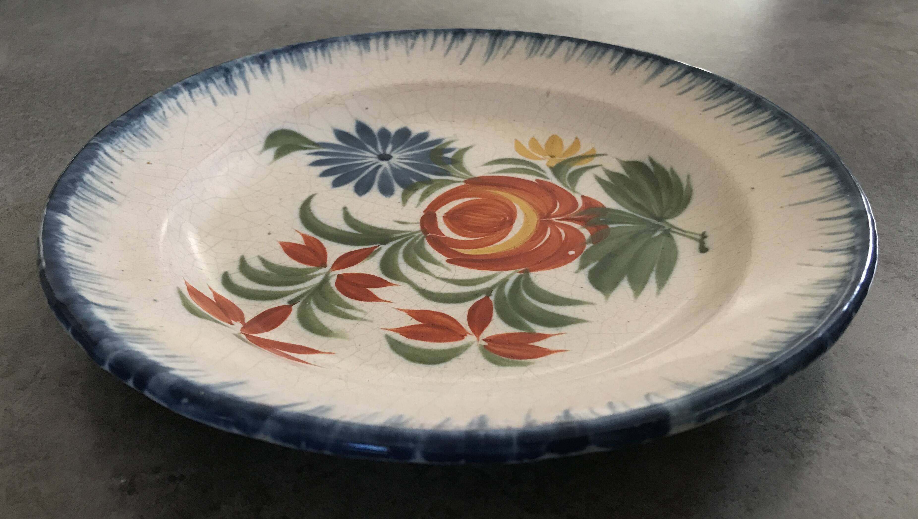 Old plate in auvillar earthenware, floral painting decoration, 19th century