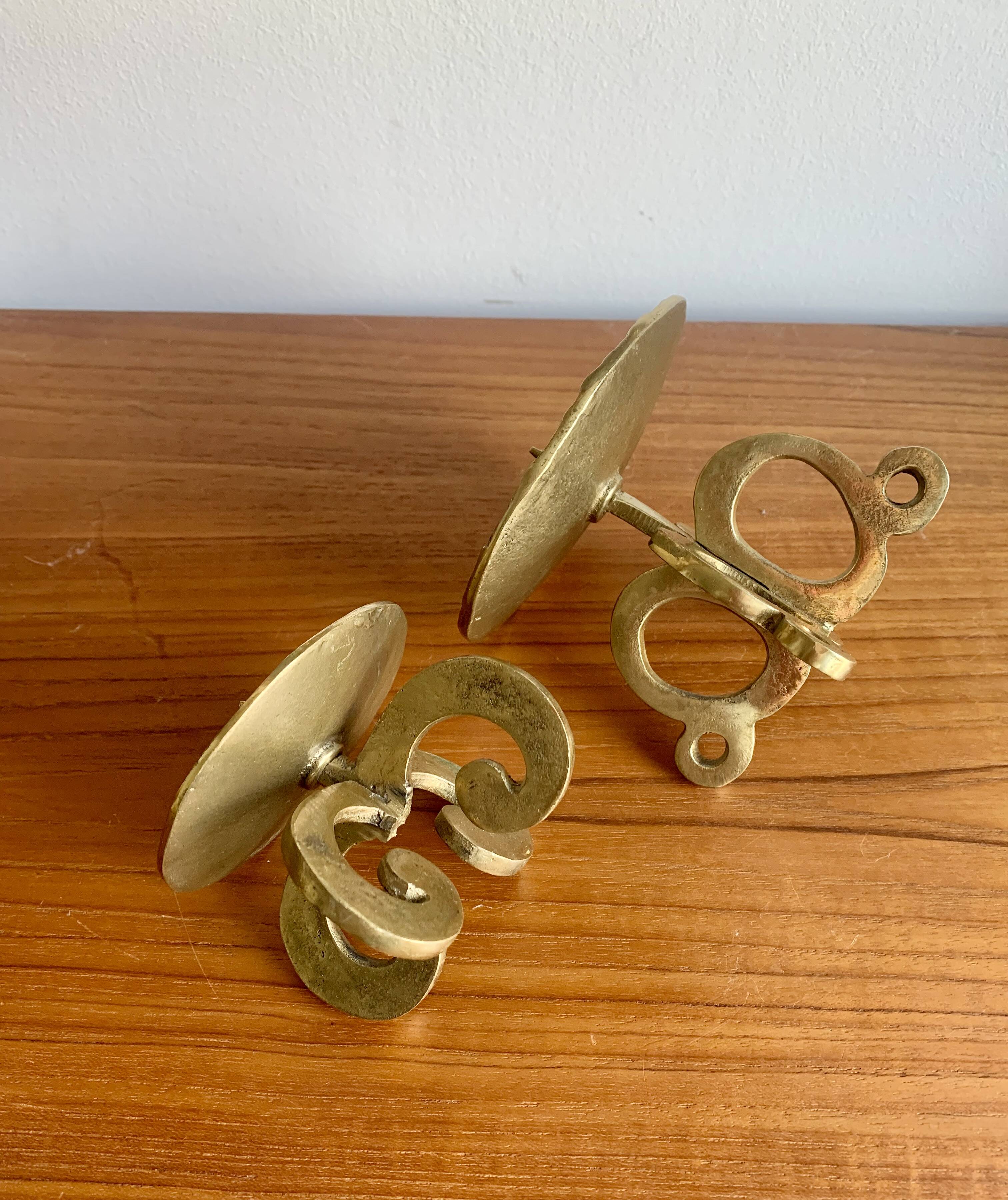 Set of 2 brutalist bronze candleholders, 1970s
