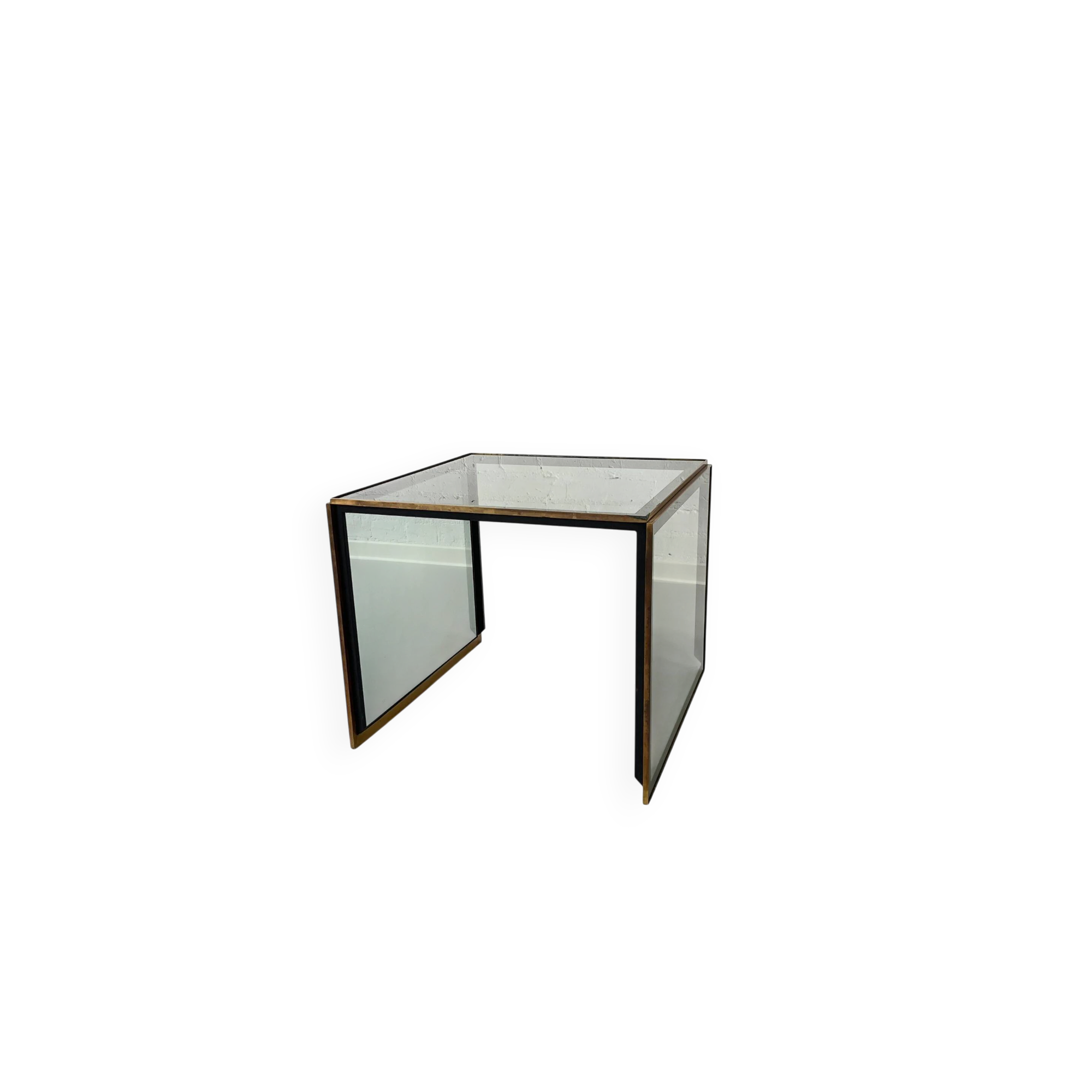 Vintage smoked glass and brass side table, Italy, 1970s