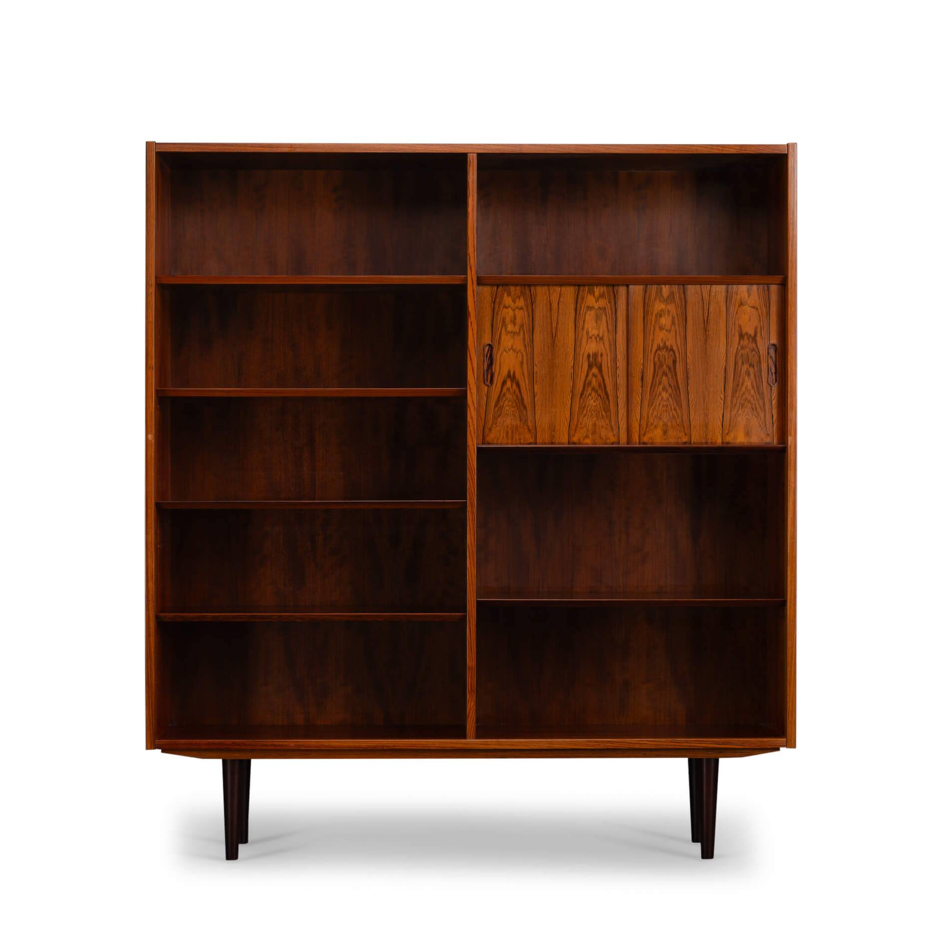 Rosewood library designed by Danish designers with doors by Hundevad & Co, 1960s.
