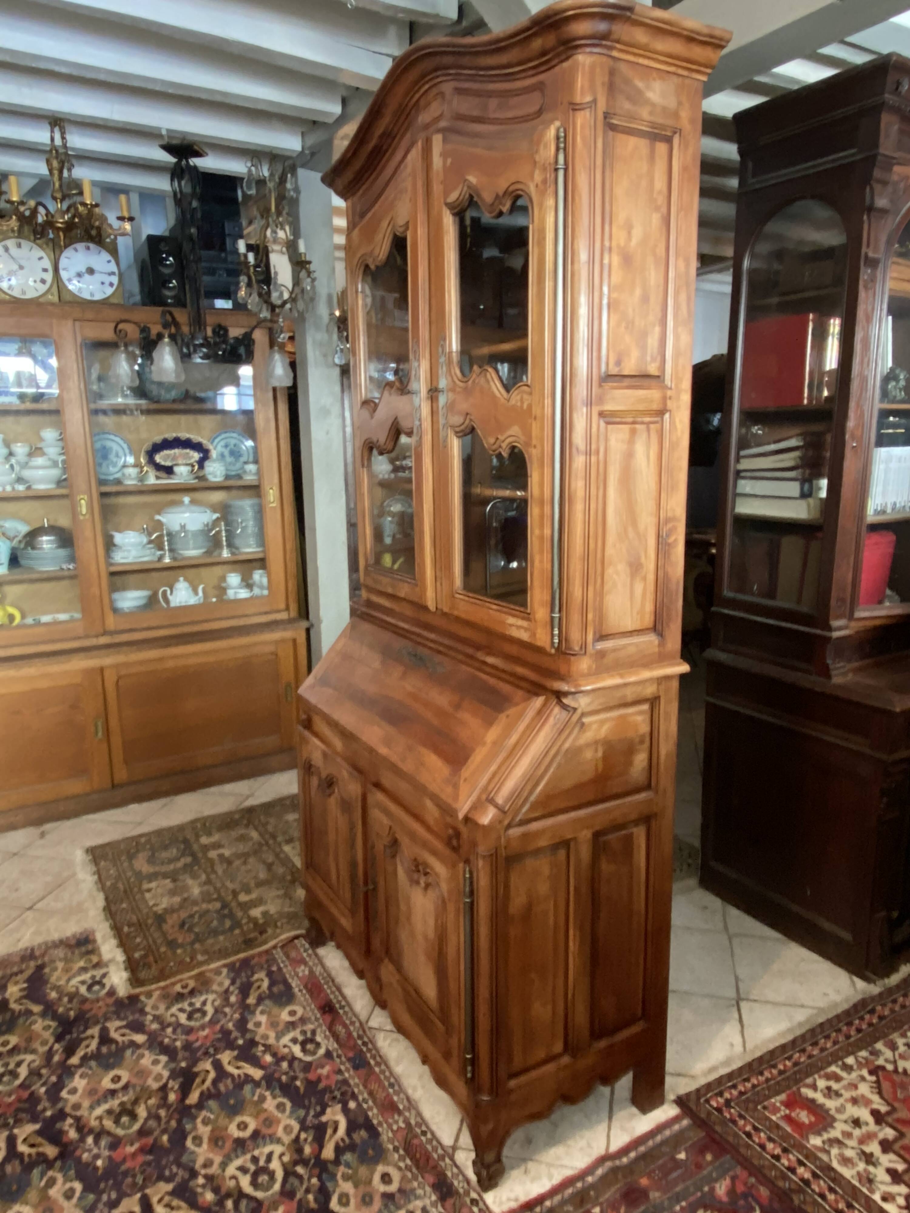 Large writing desk library in solid walnut Louis XV style.