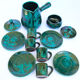 Teapot or chocolatier, its sugar bowl and its 4 cups of Italian ceramic Cerasarda